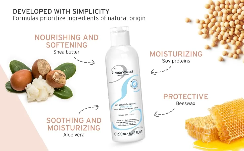 Embryolisse Gentle Waterproof Make-up Remover Milk | Cleanses, Remover Make Up & Moisturizes Skin | Suitable For All Skin Types 6.76 Fl. Oz. - Developed with Simplicity