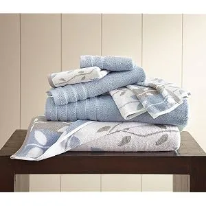 Amrapur Overseas 6-Piece Yarn Dyed Organic Vines Jacquard/Solid Ultra Soft 500GSM 100% Combed Cotton Towel Set Blue Blue Towel Set - product information 1