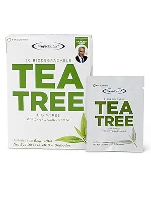 80x Tea Tree Eyelid Wipes - Pack of 80 Biodegradable Eyelid Wipes for Dry Eye Blepharitis MGD and Demodex 80 Wipes Tea Tree Wipes - The Eye Doctor Tea Tree Eyelid Wipes