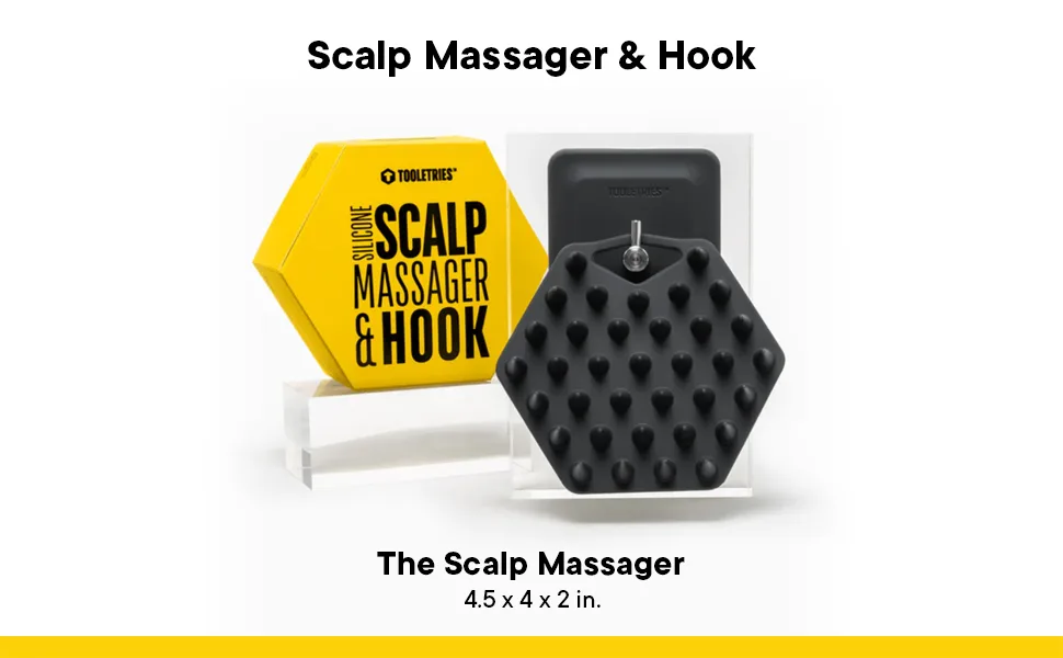 Tooletries - Scalp Massager & Hook - Silicone Toiletry Scrubber & Holder, Shower & Bathroom Accessory - Features Silicone-Grip Technology, Removable & Reusable - Scalp Massager