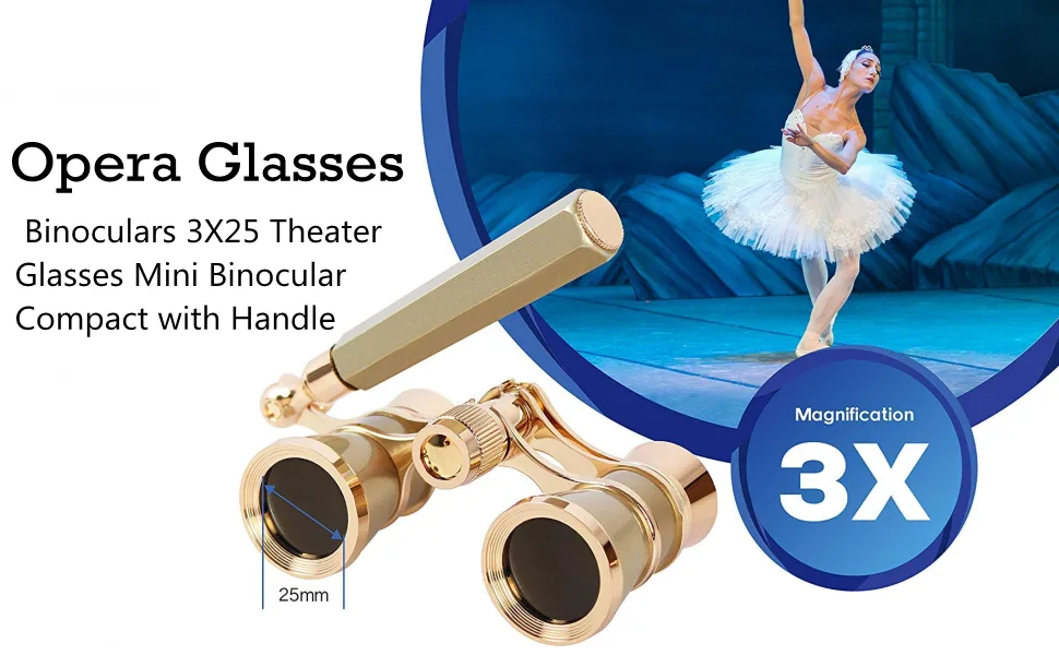 Aroncent Opera Glasses Binoculars 3X25 Theater Glasses Mini Binocular Compact with Handle for Adults Kids Women in Musical Concert red - Opera glasses