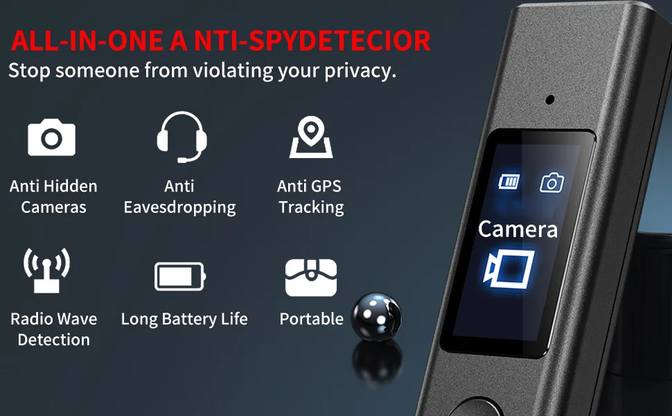 Hidden Camera Detectors Anti Spy Detector Hidden Devices Spy Camera Bug RF Listening Device Car GPS Tracker Detector Wireless Signa Black - Hidden Camera Detectors Anti Spy Detector
