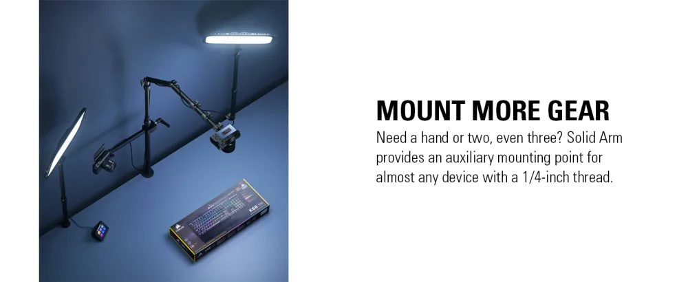 Elgato Solid Arm, Holding Arm with Padded Clamp for easy Mounting and Adjusting of Lights, Cameras, and Microphones, for Streaming, Videoconferencing, and Studios Solid Arm One Size - product information 2