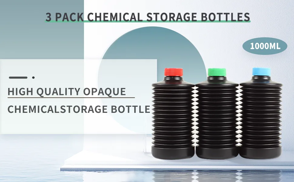3X 1000ml Collapsible Darkroom Chemical Storage Bottles Foldable Liquid Container Film Photo Developing Processing Equipment Anti Oxidation Storage Laboratory Accessories - bottles 2