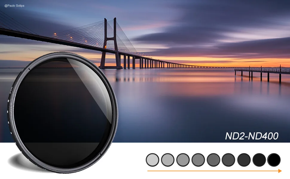 K&F Concept 55mm ND2-ND400(1-9 Stop) Filter, Variable ND Filter(Neutral Density), Ultra-Slim/Nano Coating, for Camera Lens + Cleaning Cloth - ND filter