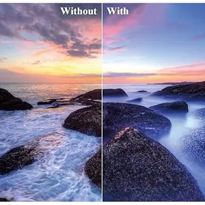 K&F Concept 55mm ND2-ND400(1-9 Stop) Filter, Variable ND Filter(Neutral Density), Ultra-Slim/Nano Coating, for Camera Lens + Cleaning Cloth - With VS Without