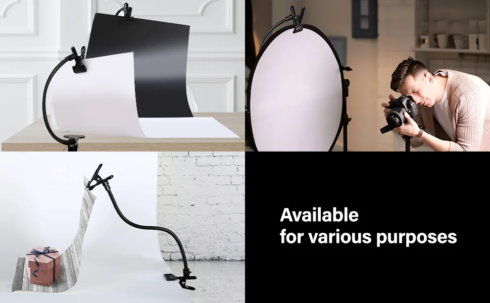 LimoStudio Photography Lighting Stand Flash Magic Clamps with Flex Arm, Gooseneck Mount, AGG1160 Black (1-pack) - AGG1160_ Metal Clamp with Flexible Arm