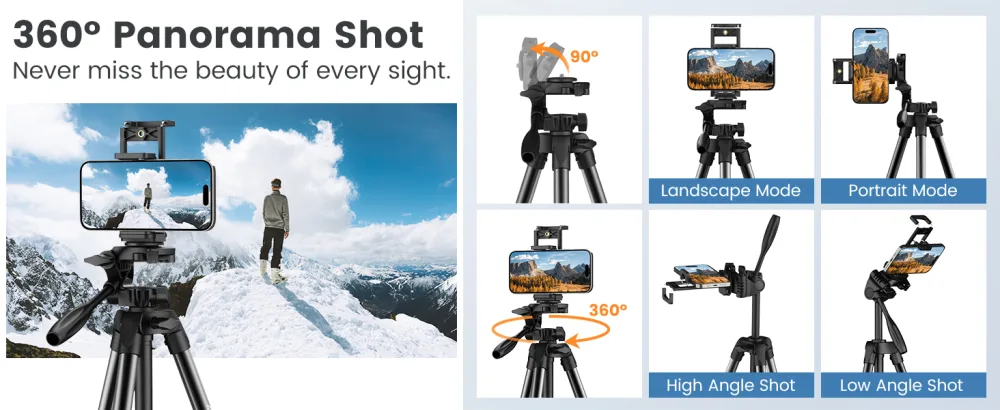 MoKo Camera Tripod for iPad, 60" Tripod for iPhone with Travel Bag, iPad Tripod Stand with Universal ipad Holder and Wireless Remote, Phone Tripod for Camera, Cell Phone, Webcam, Projector Black - product information 3