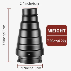 Neewer Medium Aluminium Alloy Conical Snoot Kit with Honeycomb Grid and 5 Pieces Color Gel Filters for Bowens Mount Studio Strobe Monolight Photography Flash Light - product information 4