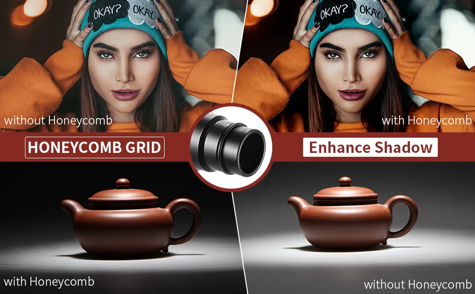 Neewer Medium Aluminium Alloy Conical Snoot Kit with Honeycomb Grid and 5 Pieces Color Gel Filters for Bowens Mount Studio Strobe Monolight Photography Flash Light - product information 7