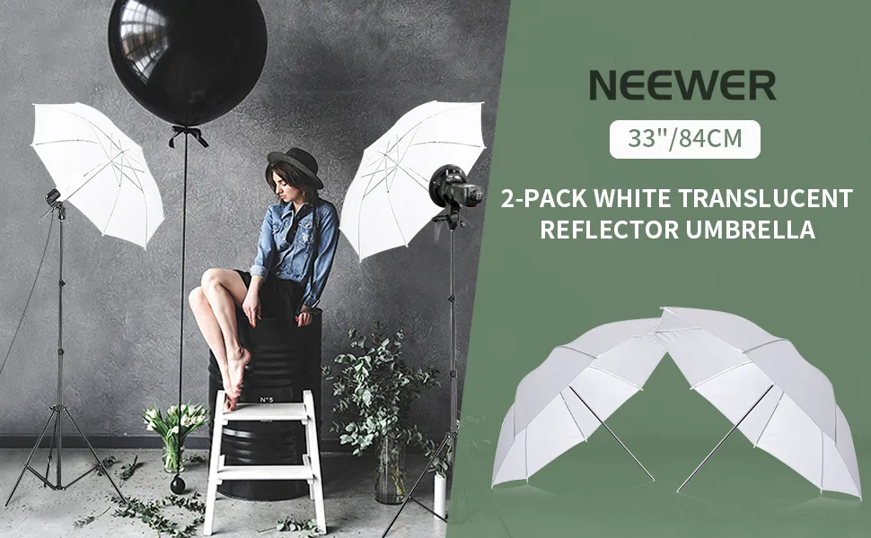 Neewer 2 Pack 33"/84cm White Translucent Soft Umbrella for Photo and Video Studio Shooting - product information 1