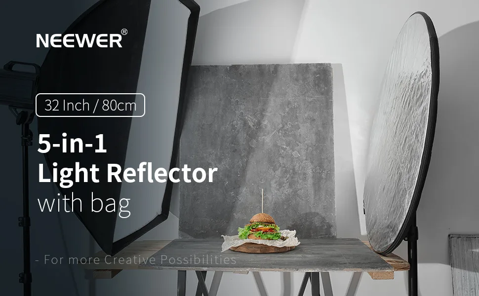 NEEWER 32 Inch/80 Centimeter Light Reflector Light Diffuser 5 in 1 Collapsible Multi Disc with Bag - Translucent, Silver, Gold, White, and Black for Studio Photography Lighting and Outdoor Lighting - product information 1