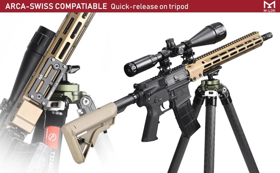 MLOK Arca Rail Tripod Mount Adapter, for Rifle Tripod Ballhead Quick Release Plate,Compatiable RRS Dovetail, 2 M-LOK Slot Interface 3.15 in - arca swiss and rrs dovetail compatiable