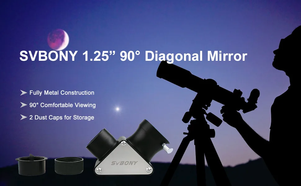 SVBONY 1.25 inches 90 Degree Dielectric Mirror Diagonal Fully Metal for Refracting Telescope Eyepiece Lens for Astronomical Visual Astrophotography - Diagonal