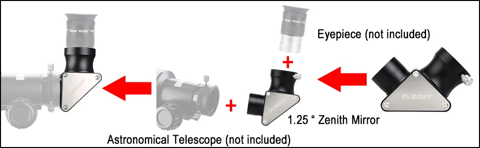 SVBONY 1.25 inches 90 Degree Dielectric Mirror Diagonal Fully Metal for Refracting Telescope Eyepiece Lens for Astronomical Visual Astrophotography - Diagonal
