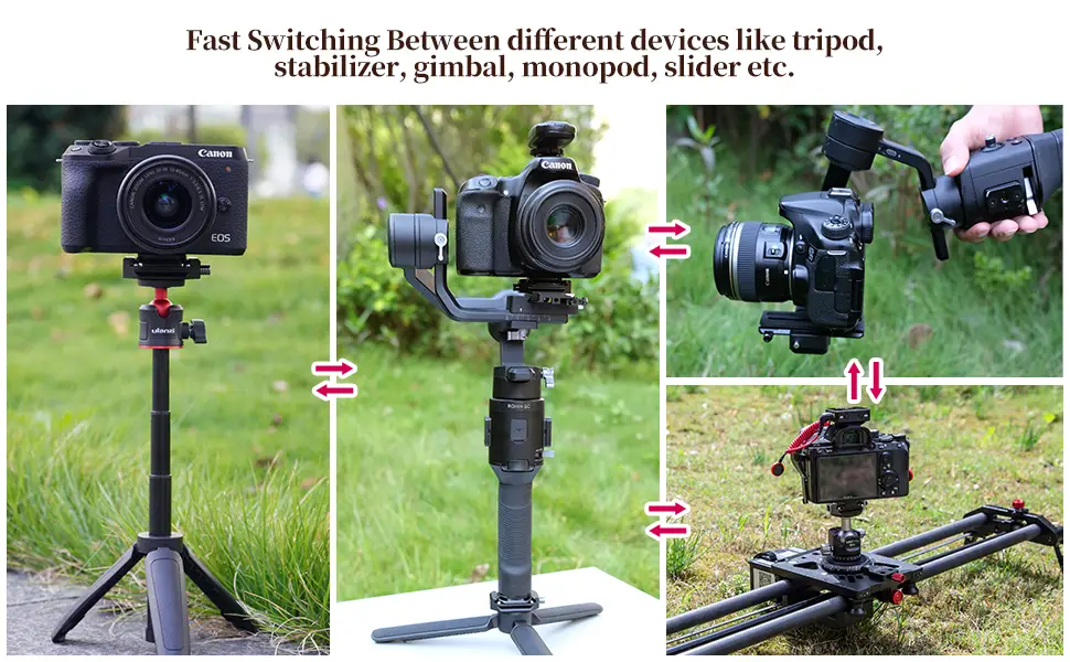 ULANZI F38 Camera Quick Release Plate w 1/4" to 3/8" Screw Thread, Quick Release System QR Plate Camera Tripod Mount Adapter for Sony Canon Monopod DSLR Stabilizer Slider DJI Switch Between Stablizer - quick switch between different devices
