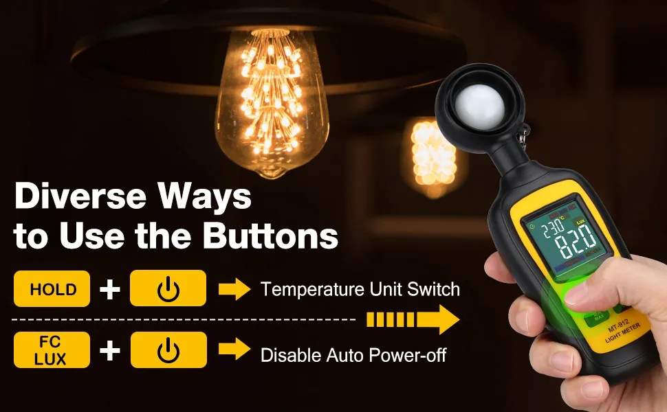 Light Meter Digital Illuminance Meter Handheld Ambient Temperature Measurer with Range up to 200,000 Lux Luxmeter with 4 Digit Color LCD Screen - light meter Par meter