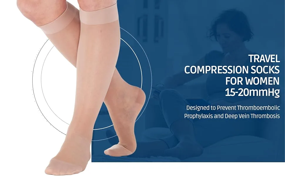 Absolute Support Travel Sheer Compression Socks 15-20mmHg for Women Circulation Medium Beige - product information 6