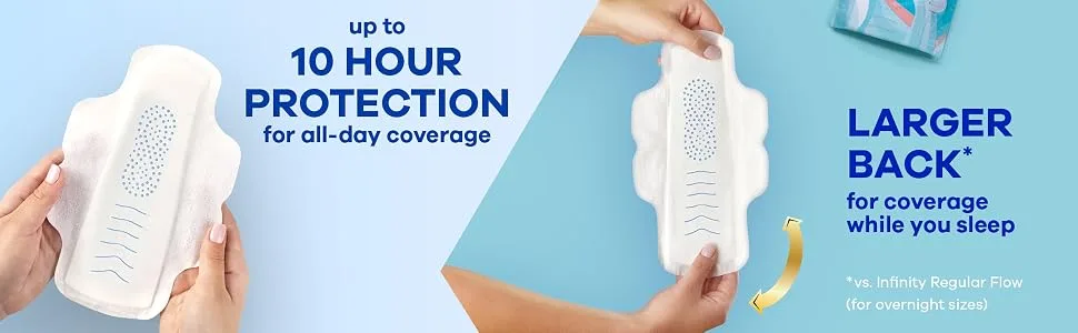 Always Infinity Feminine Pads For Women, Size 1 Regular Absorbency, Multipack, With Wings, With Flexfoam, Unscented, 36 Count x 3 Packs (108 Count total) - up to 10 hour protection for all-day coverage