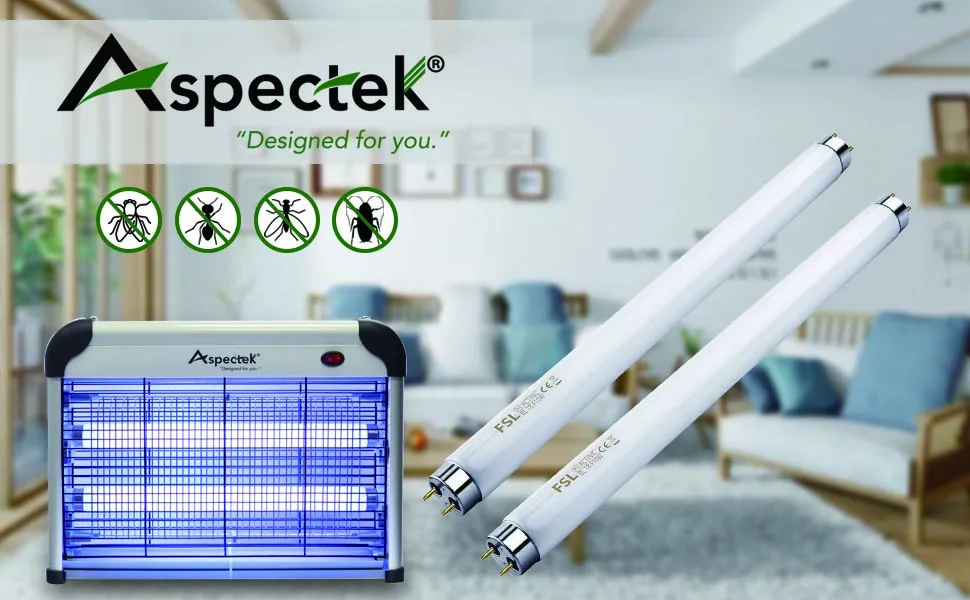 ASPECTEK Bug Zapper Replacement UV Lamp Bulb Light Tube 10W for 20W Electronic Bug Zapper, 2-Pack White - ASPECTEK Bug Zapper Replacement UV Lamp