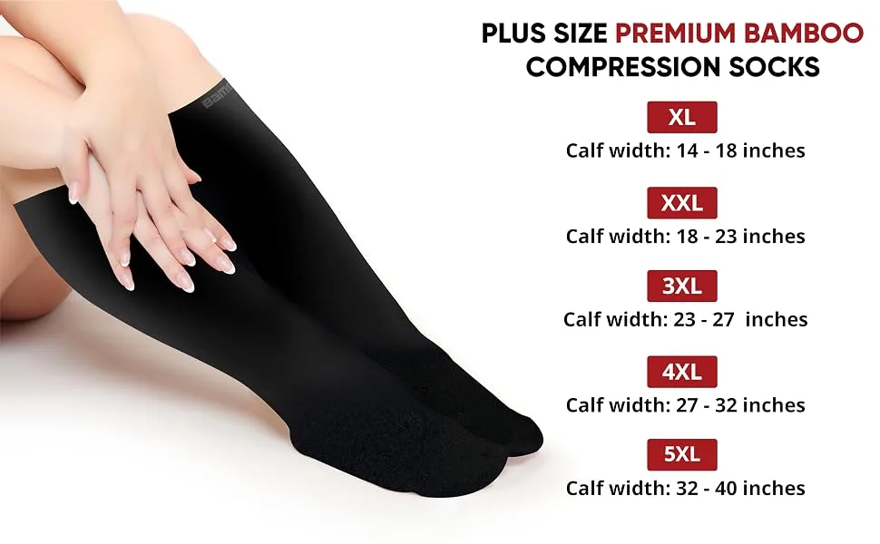 BAMS Plus Size Compression Socks Wide Calf XXL XXXL  Graduated Bamboo Knee-High Support Nude 3X-Large - Size Chart