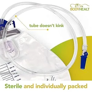 BodyHealt Urinary Drainage Bag with Anti-Reflux Chamber, 2000 mL Vinyl With 48" Drainage, 5 Count (Pack of 1) Pack of 5 - product information 5