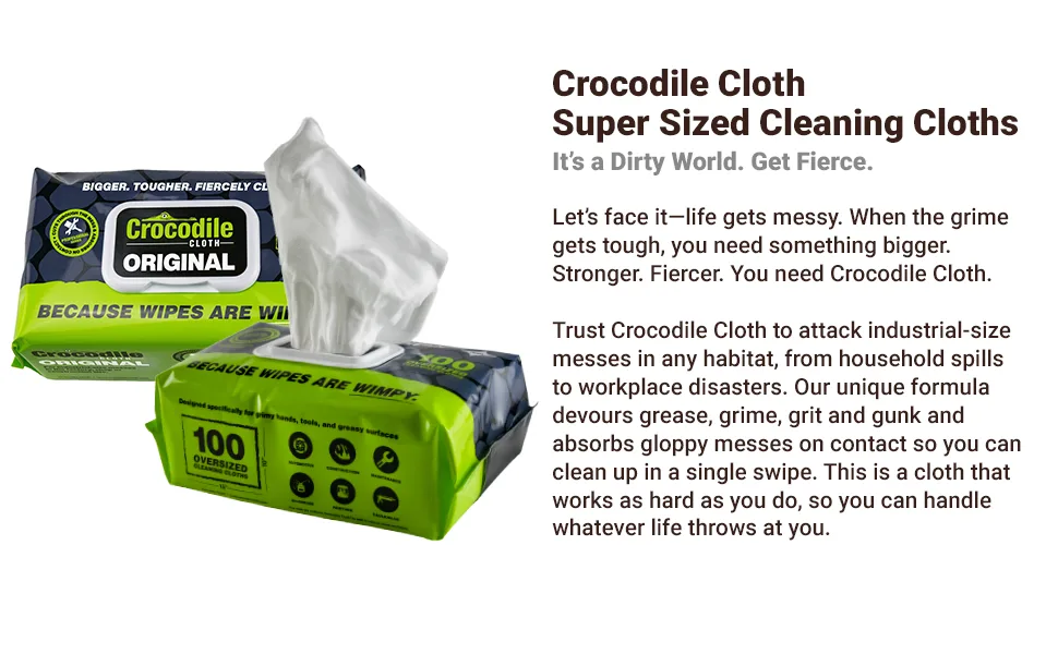 PowerScrub by Crocodile Cloth - 80 Textured Cloths, 10in X 15in. Large, Moist, Absorbent & Disposable Cleaning Cloths. Safe on Skin and Multiple Surfaces - Tools, Wood, Plastic, Metals 80 Count - Crocodile Cloth - Super Sized Cleaning Clothes