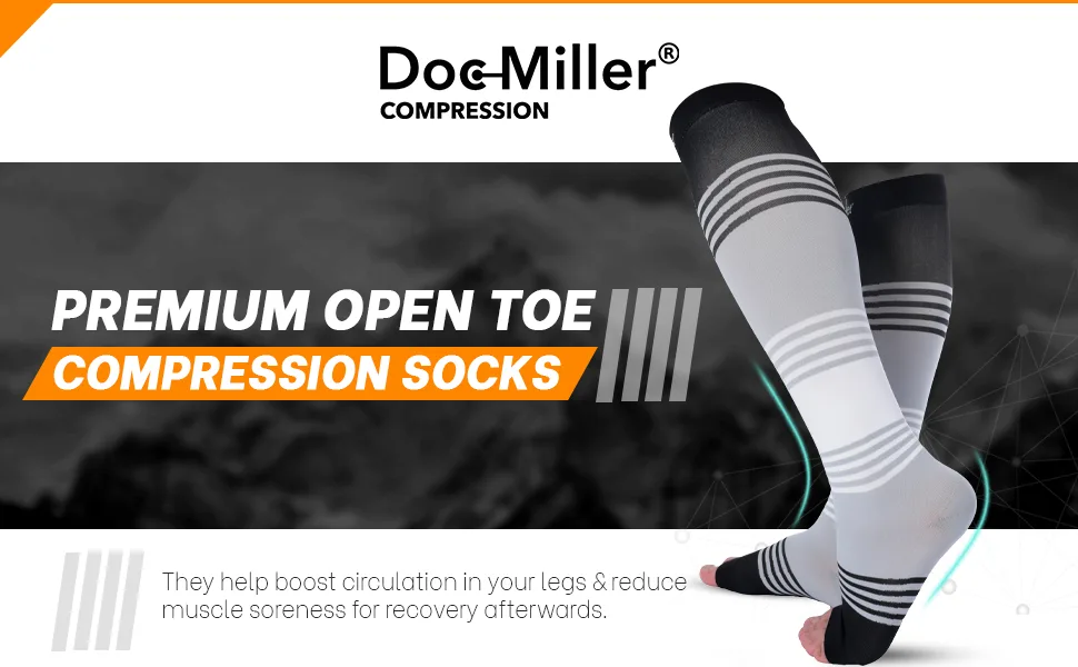 Doc Miller Premium Open Toe Compression Socks Dress Series 1 Pair 20-30mmHg, Toeless Compression Socks Women Open Toe Blackbrowntan Medium - Open Toe Compression Sock Women Knee High Toeless Opaque KneeHi