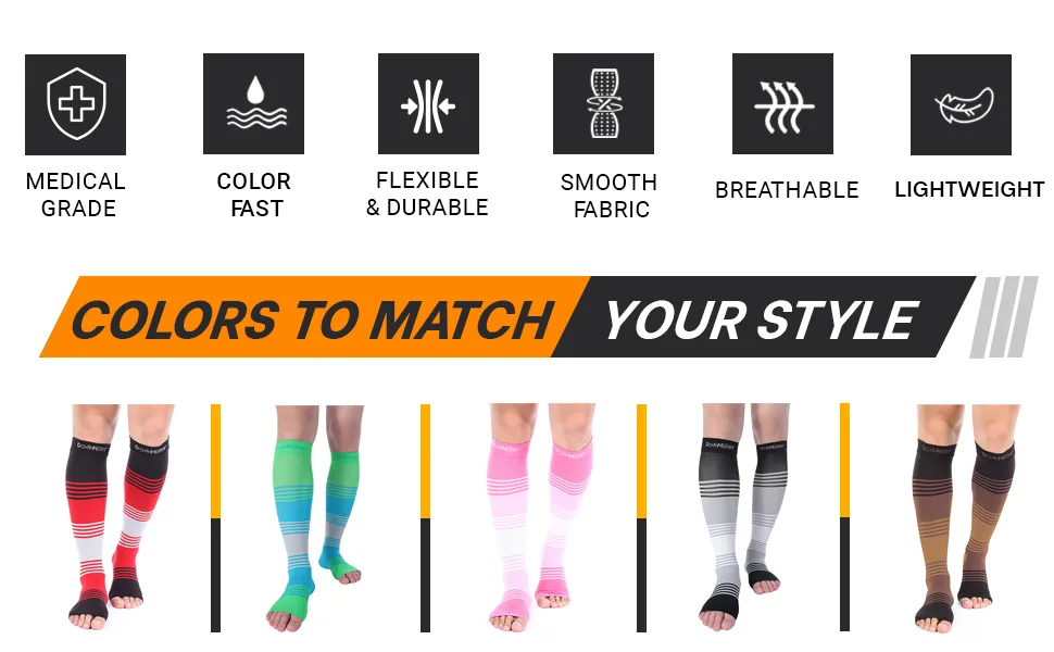 Doc Miller Premium Open Toe Compression Socks Dress Series 1 Pair 20-30mmHg, Toeless Compression Socks Women Open Toe Blackbrowntan Medium - socks compression women knee high stockings men stocking diabetic tights girls shin boot maternity