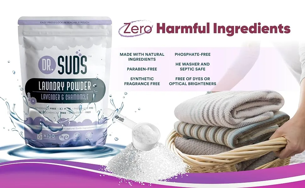 New Dr Suds Natural Laundry Detergent Powder 100+ Loads Lavender Chamomile Made with Natural Earth Minerals 64 Ounces - dr suds lavender scented laundry powder
