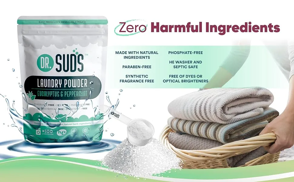 New Dr Suds Natural Laundry Detergent Powder 100+ Loads Eucalyptus & Peppermint Made with Natural Earth Ingredients 64 Ounces - dr suds laundry powder eucalyptus peppermint