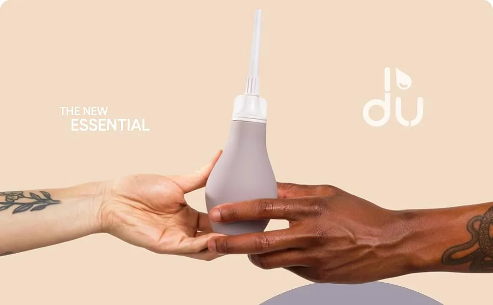 Du Silicone Anal Enema Kit for Colon Cleansing Anal Douche for Women & Men Soft Enema Bulb with Replaceable Flexible Tips - 6oz Stone - Header