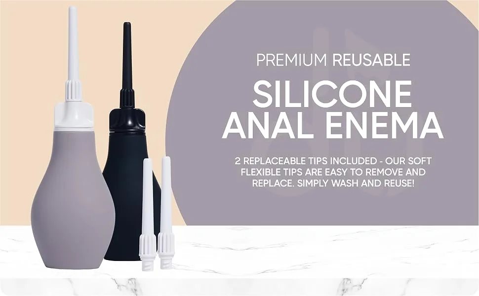 Du Silicone Anal Enema Kit for Colon Cleansing Anal Douche for Women & Men Soft Enema Bulb with Replaceable Flexible Tips - 6oz Stone - Introduction