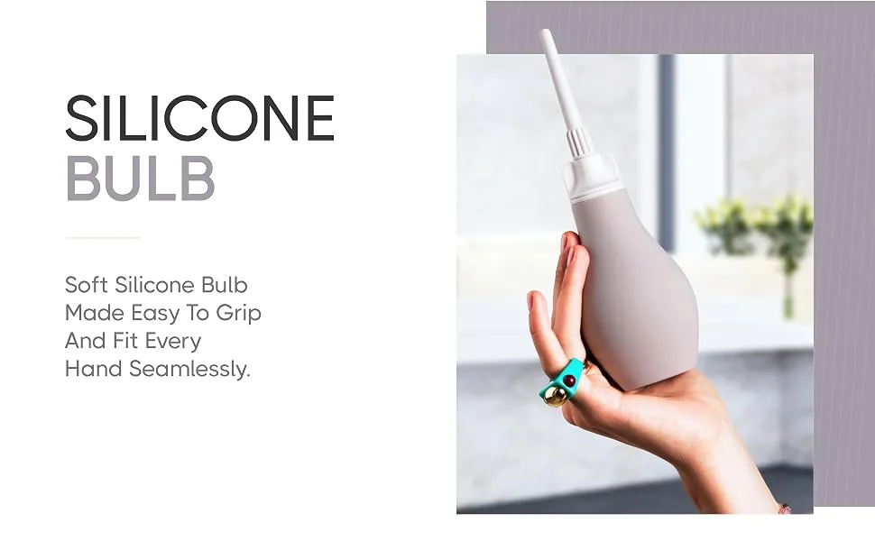 Du Silicone Anal Enema Kit for Colon Cleansing Anal Douche for Women & Men Soft Enema Bulb with Replaceable Flexible Tips - 6oz Stone - Silicone Bulb