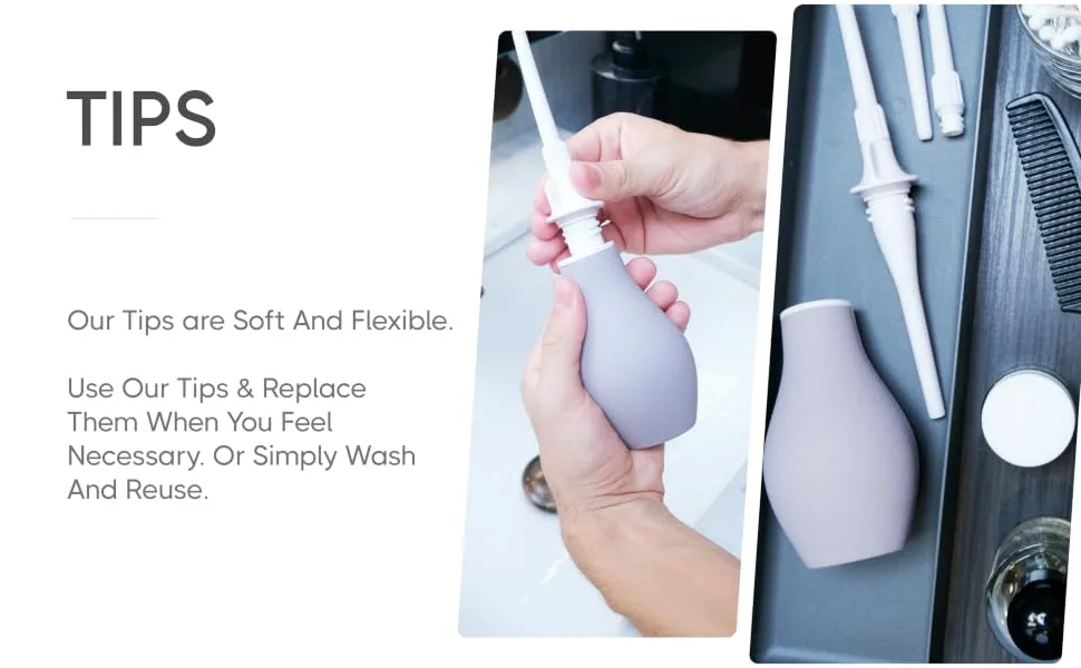 Du Silicone Anal Enema Kit for Colon Cleansing Anal Douche for Women & Men Soft Enema Bulb with Replaceable Flexible Tips - 6oz Stone - Tips