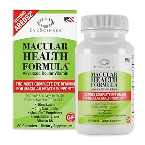EyeScience Macular Health Beyond AREDS2 Formula, Advanced Ocular Vitamin - Containing Lutein, Zeaxanthin, Bilberry, and Vitamins C, D, E, and B6 (30 Day Supply) - EyeScience Macular Health Vitamins