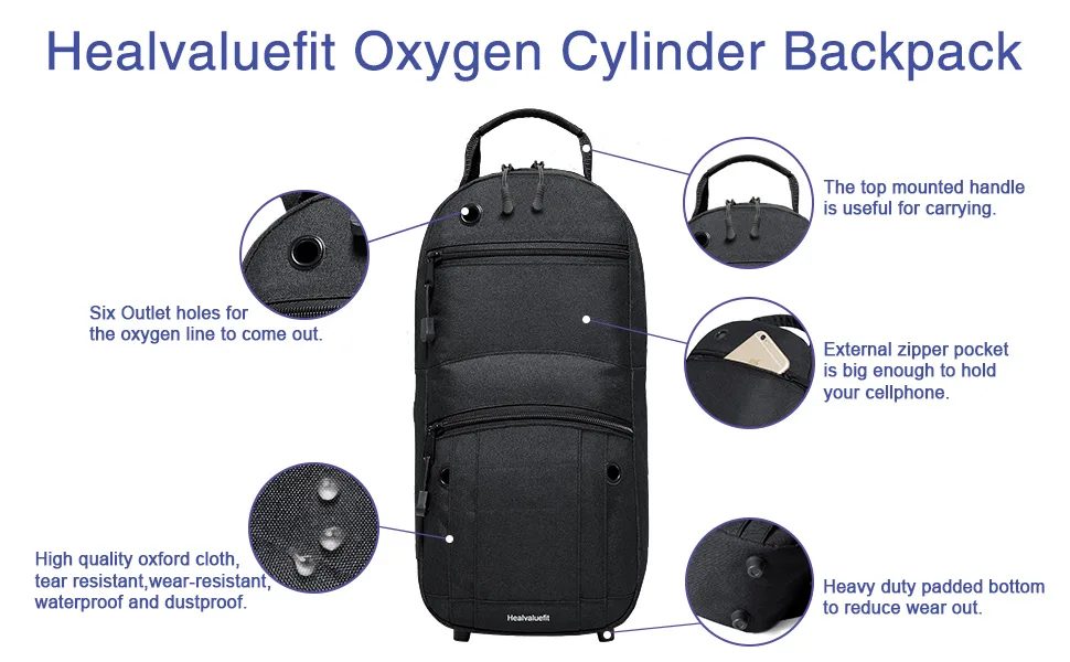 Healvaluefit Oxygen Tank Backpack O2 Cylinder Carrying Holder Bag Fit Size M4/A, M6/B, M9/C, M2, ML6 -Black (not for The D Oxygen Tank) - oxygen tank backpack