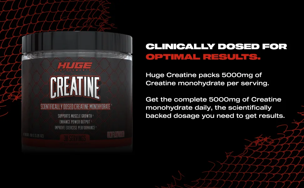 Huge Supplements Creatine Monohydrate Powder, 5000mg of Pure Creatine, Clinically Dosed to Boost Performance, Increase Muscle Strength and Size, 30 Servings Unflavored - HUGE SUPPLEMENTS CREATINE