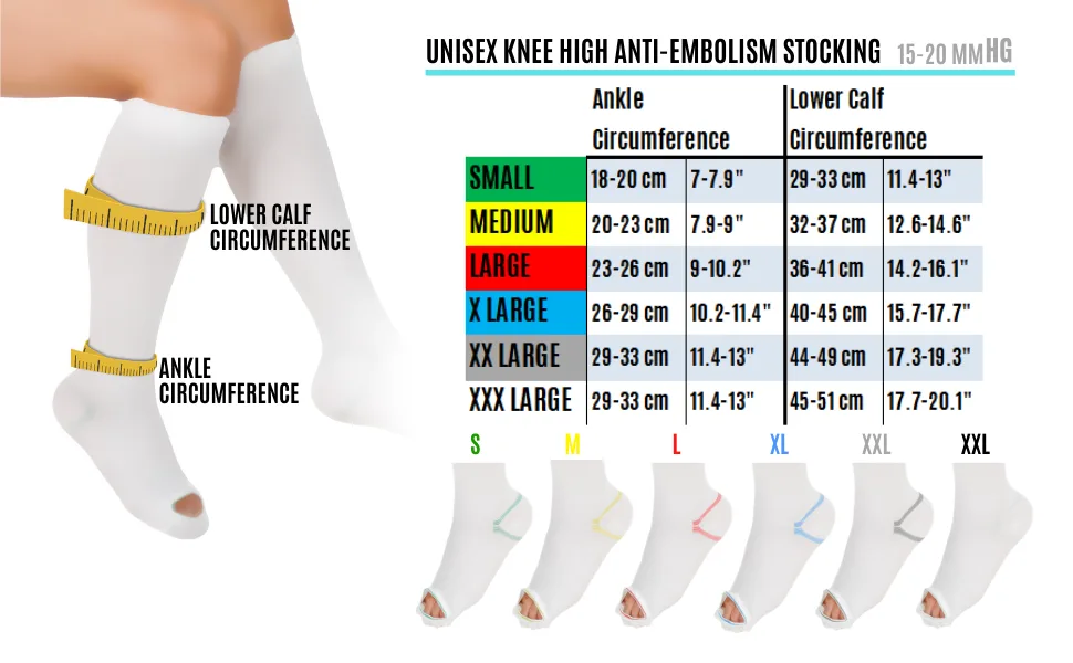 Anti Embolism Compression Stockings, Knee High Unisex Ted Hose Socks 15-20 mmHg Moderate Level X-Large (1 Pair) - antiembolism stocking