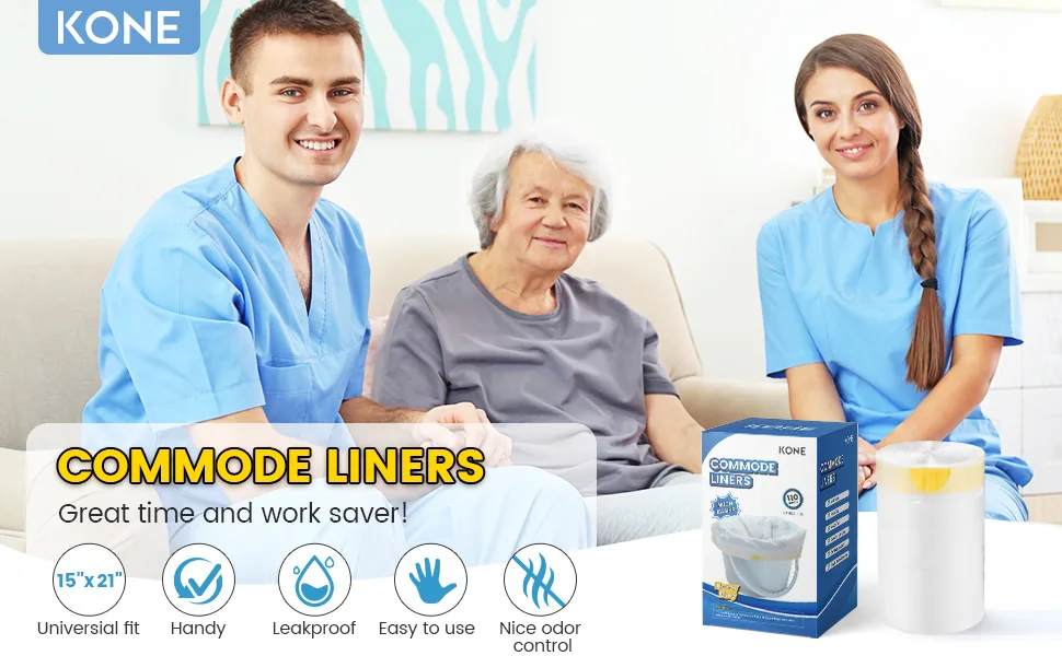 KONE Commode Liners Disposable Waste Bags Fits All Standard Bedside Portable Toilet Chair Bucket Potty Bedpan Easy to Use (110 count) - commode liners