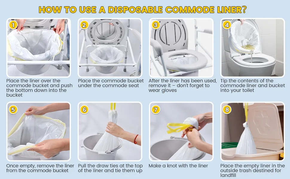 KONE Commode Liners Disposable Waste Bags Fits All Standard Bedside Portable Toilet Chair Bucket Potty Bedpan Easy to Use (110 count) - commode liners