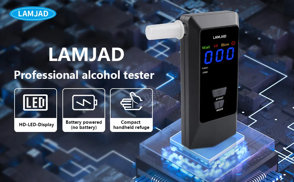 LAMJAD Breathalyzer D900 Digital LED Screen,USB Charger Professional Alcohol Tester Breathalyzer with 8 mouthpieces,semiconductor sensors - product information 9