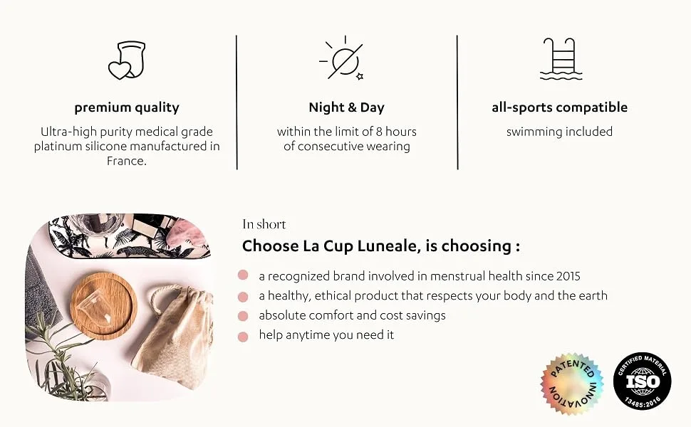 La Cup Luneale - Reusable Stemless Menstrual Cup - Patented Ergonomic Design Created in Collaboration with Midwives - 100% Medical Silicone - 3 Sizes depending on Flow (M - Medium to Heavy Flow) - luneale menstrual cup menstrual cups saalt divacup feminine care periods
