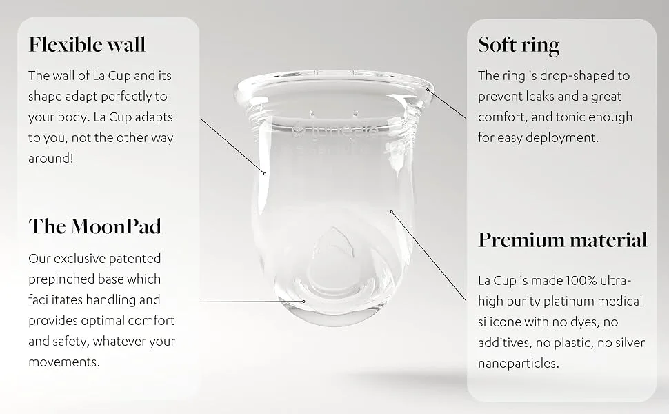La Cup Luneale - Reusable Stemless Menstrual Cup - Patented Ergonomic Design Created in Collaboration with Midwives - 100% Medical Silicone - 3 Sizes depending on Flow (M - Medium to Heavy Flow) - menstrual cup cups divacup diva saalt periods luneale