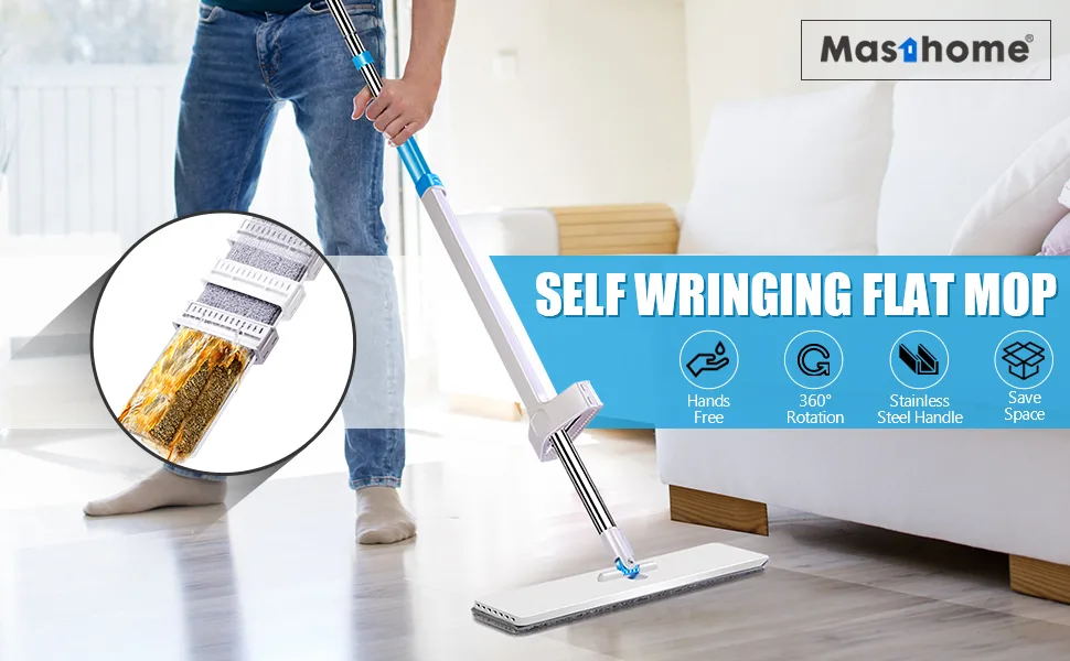 Masthome Self Wringing Flat Mop, Hands-Free Microfiber Floor Mop with 6 Reusable Mop Pads and 1 Scraper, Dust Mop for Hardwood, Laminate, Tile Floor Cleaning Dust Mop -3005 - product information 31