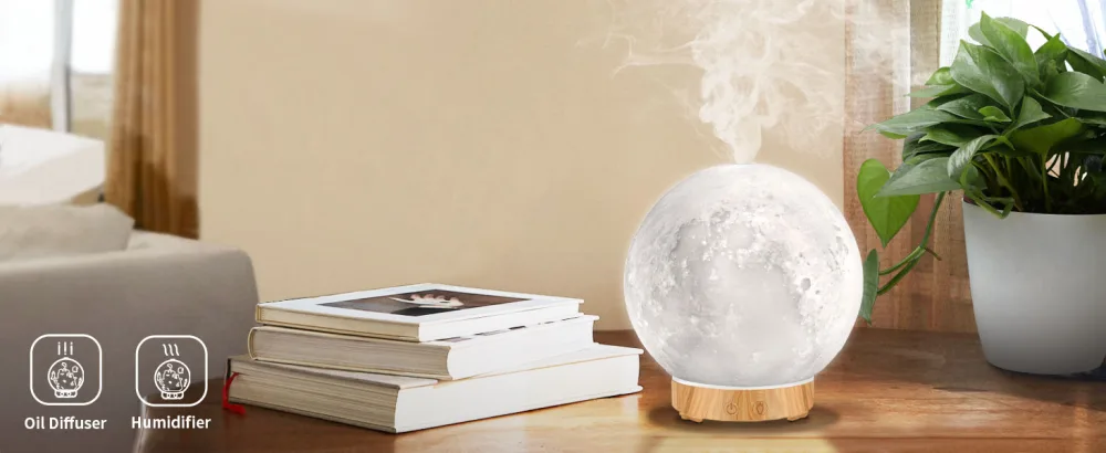 MEIDI Essential Oil Diffuser - Aromatherapy Diffuser, LED Desk Moon Lamp with Cool Mist Humidifier Function, Adjustable Brightness and Mist Mode No Remote Control - Essential Oil Diffusers