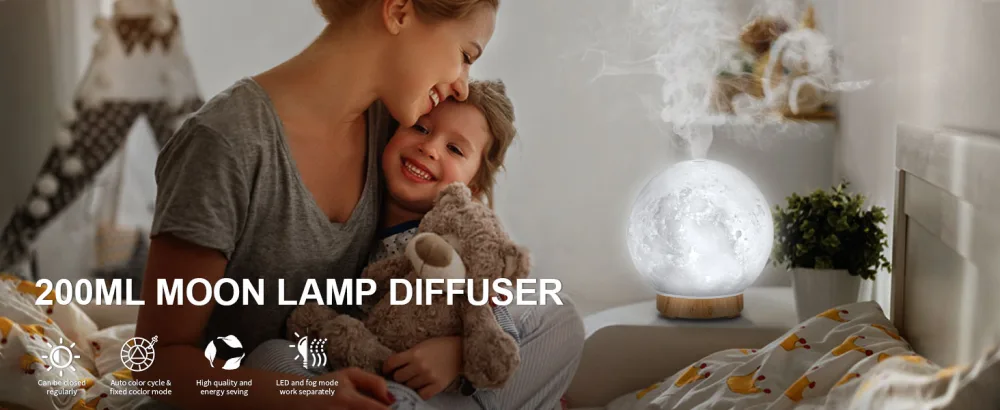 MEIDI Essential Oil Diffuser - Aromatherapy Diffuser, LED Desk Moon Lamp with Cool Mist Humidifier Function, Adjustable Brightness and Mist Mode No Remote Control - Essential Oil Diffusers