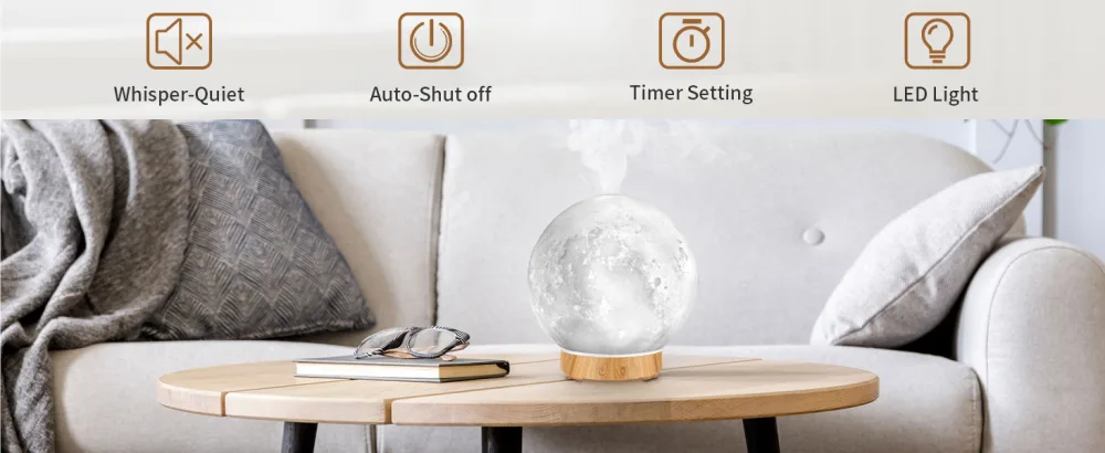 MEIDI Essential Oil Diffuser - Aromatherapy Diffuser, LED Desk Moon Lamp with Cool Mist Humidifier Function, Adjustable Brightness and Mist Mode No Remote Control - Essential Oil Diffusers