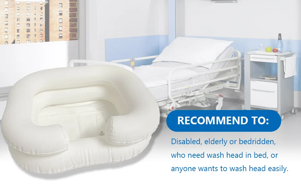 Bedside Shower System, Overhead Shower with Water Bag 2.5 Gallons (2 lbs), Inflatable Shampoo Basin Kit for Disabled and Elderly Bed Easy & Safe Bathing & Shampooing (Set of 6) - bed Bound elderly bowl head rest pregnancy post Surgic patient