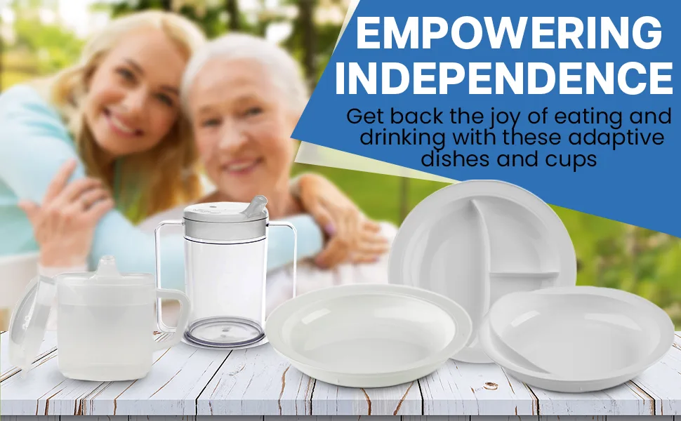 Providence Spillproof Inner Lip Plate - 9" White - 3 Pack - Woman and daughter assistive devices for elderly